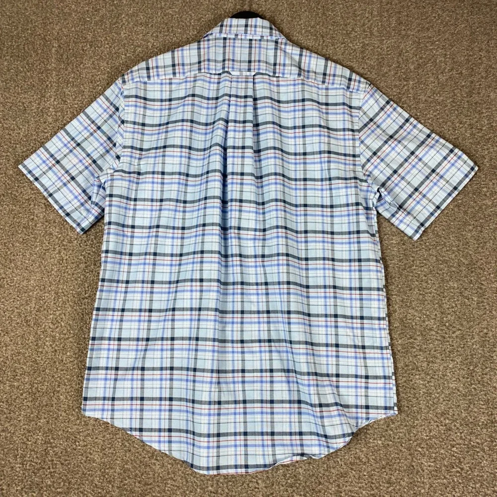 Towncraft‎ Mens Shirt Size M Blue Plaid Wrinkle Free Short Sleeve Button Up